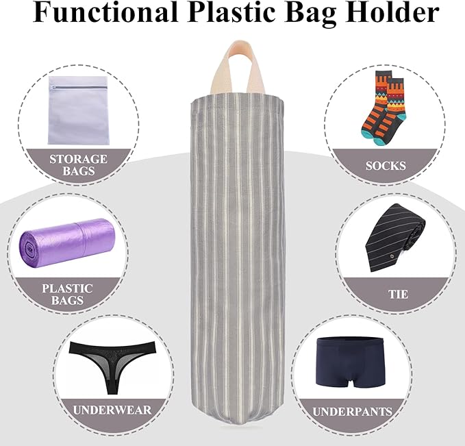 TOGETRUE Plastic Bag Holder, Wall Mount Grocery Bag Holder, Reusable Trash Bag Organizer for Home Kitchen Pantry Decor (Gray-White)