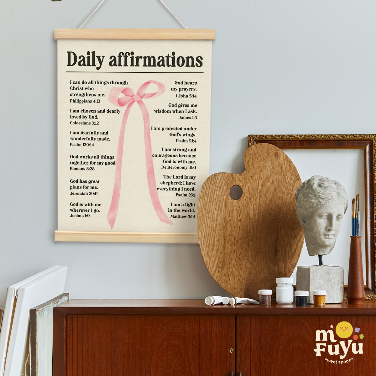 MOFUYU Positive Affirmations Wall Decor,Daily Affirmations for Women Poster Hanger Frame for Girls Bedroom Room Home,Mental Health Poster Hanger Frame,Affirmation Wall Decor, 12x16 Inch