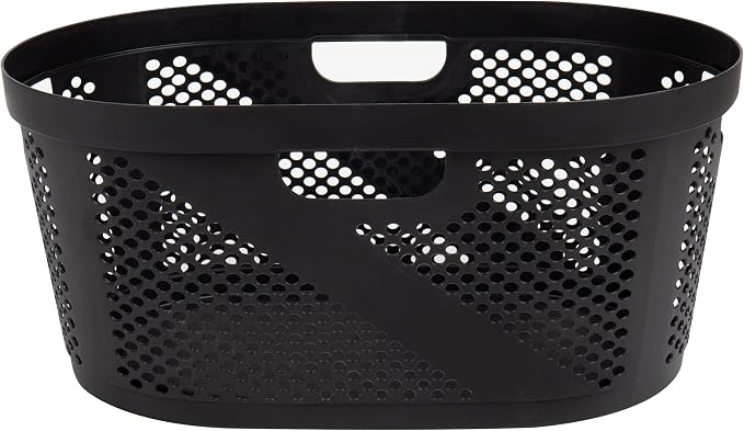 Mind Reader 40L Ventilated Laundry Baskets, Lightweight Clothes Hamper with Cutout Handles for Bathrooms and Closets, Plastic, Set of 2, Black