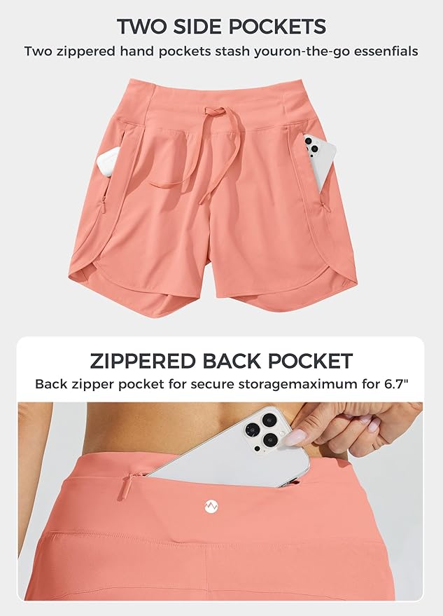 Willit Women's 7" Athletic Running Shorts Long Workout Hiking Shorts Quick Dry High Waisted Active Zipper Pocket(Small)