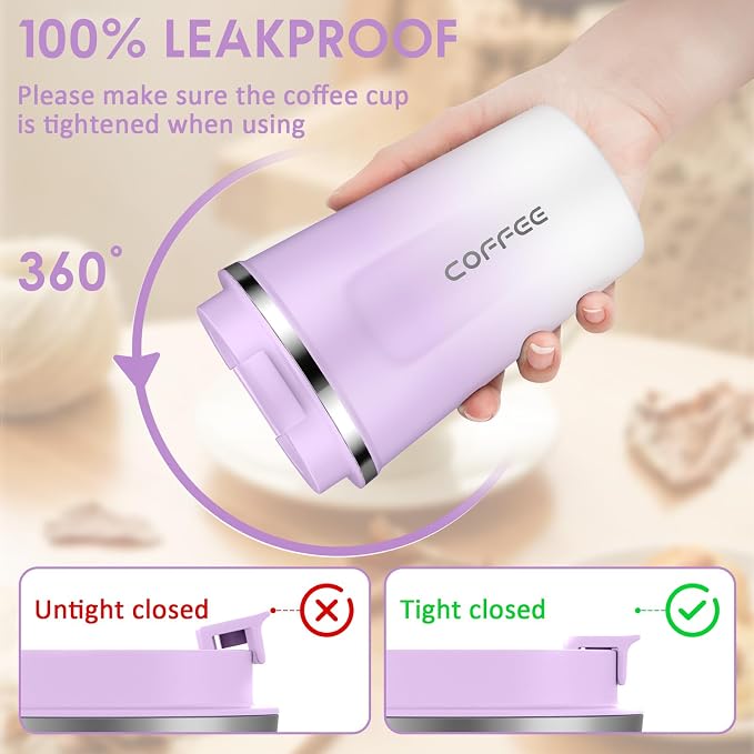 CS COSDDI 12 oz Stainless Steel Vacuum Insulated Tumbler - Coffee Travel Mug Spill Proof with Lid - Coffee Cups for Keep Hot/Ice Coffee,Tea and Beer