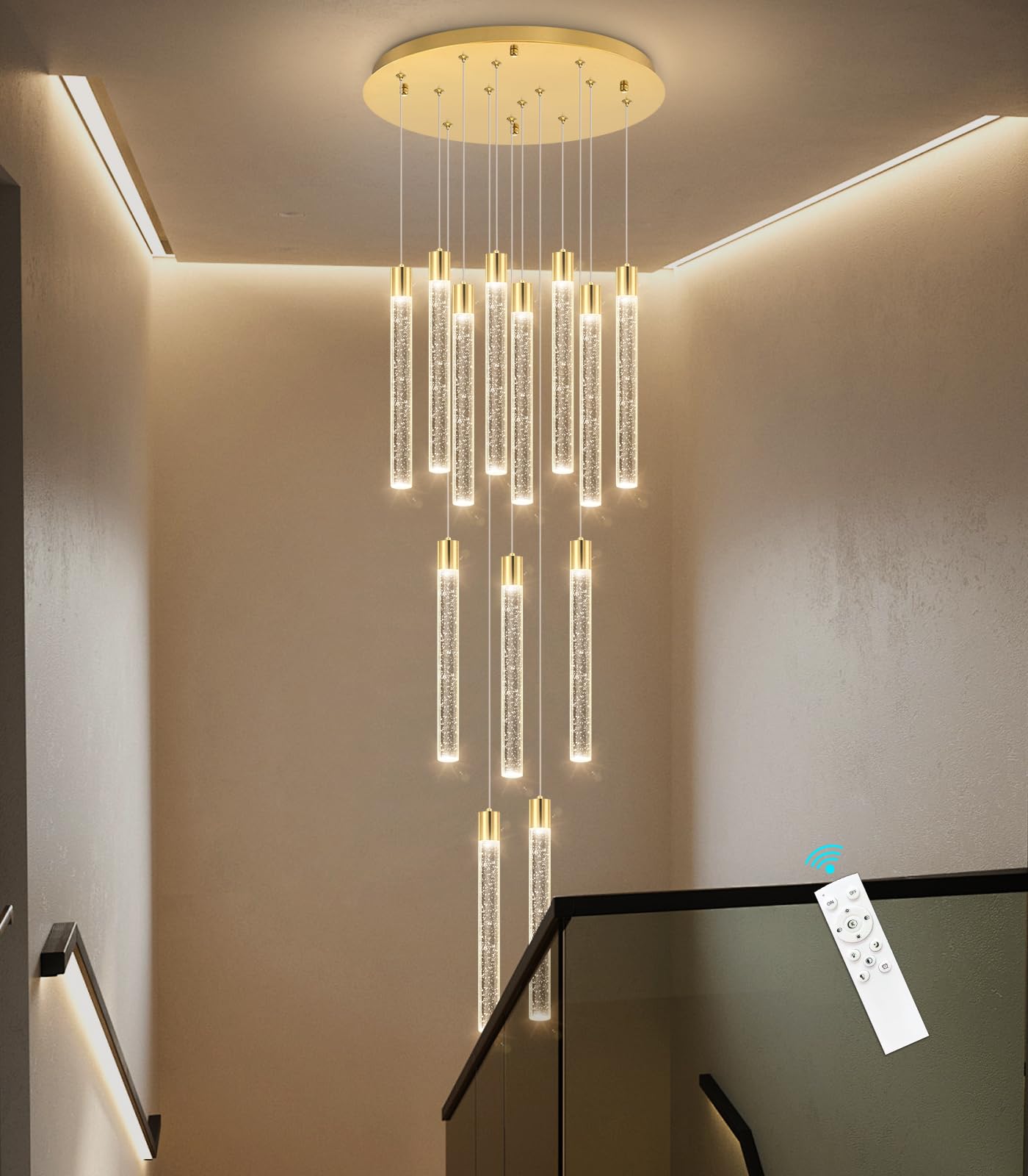 dolria 13-Light Long Large Modern Led Crystal Chandeliers Modern Spiral Chandeliers High Ceilings Chandelier for Staircase Foyer Gold
