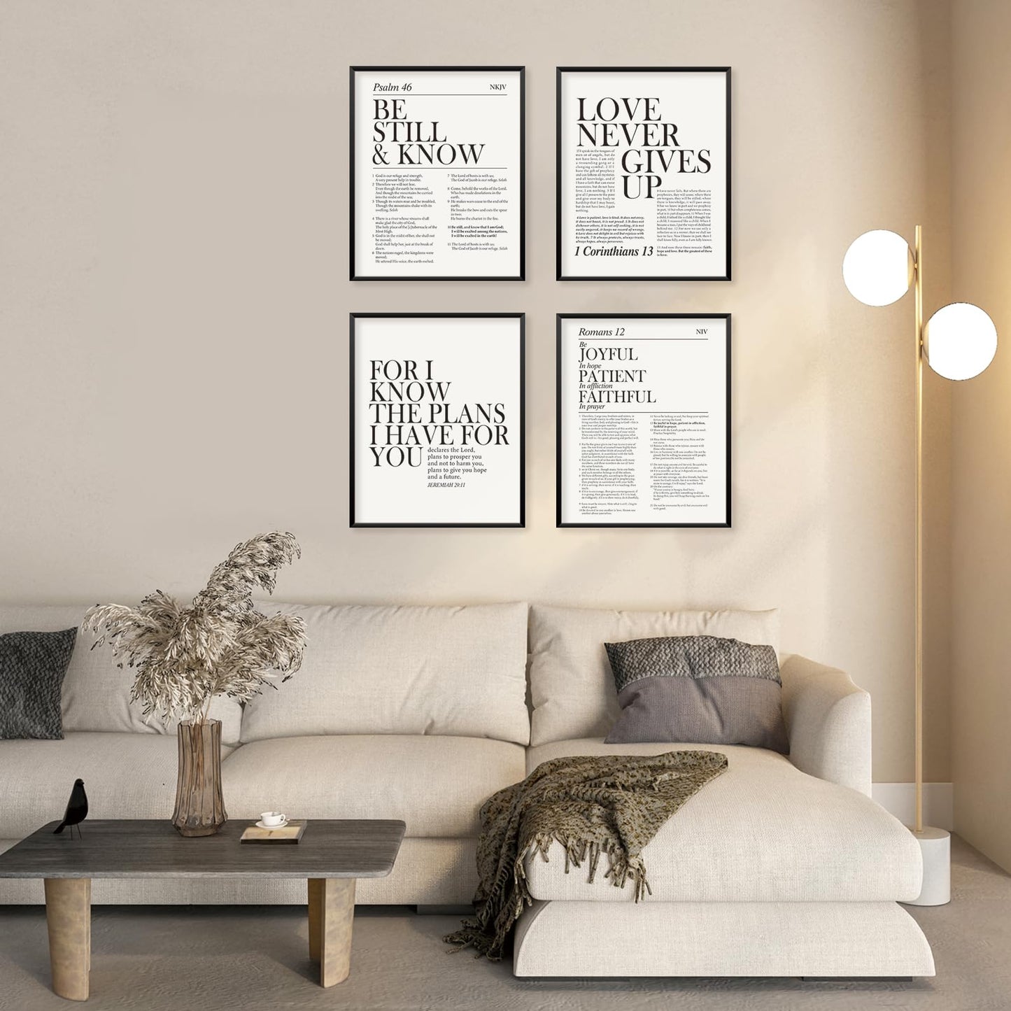 Locomiss Black and White Christian Wall Art Decor, Modern Bible Verse Prints, Minimalist Jesus Scripture Wall Decor, Inspirational Bible Posters for Bedroom Office Living Room, Set of 4 (8x10 Unframed)
