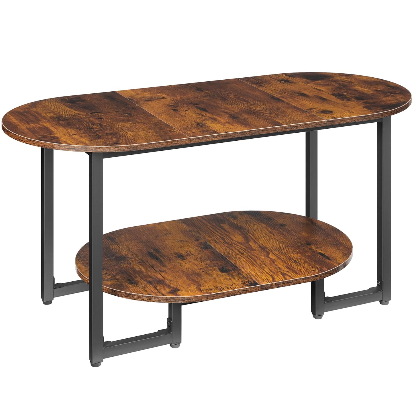 HOOBRO Coffee Table for Living Room, Oval Small Coffee Table with 2-Tier Open Storage Shelf, Industrial Cocktail Tea Table, Wooden Desktop Center Table, Farmhouse, Home Office, Rustic Brown BF09KF01