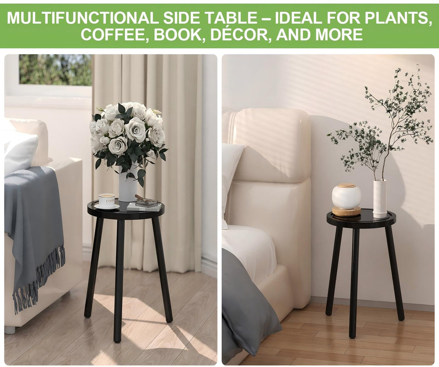 Vecxoty Wood Plant Stands Indoor, 16.7" Tall Plant Stand Outdoor Mid-Century Plant Stool, Single Plant Table Modern Small Round Side/End Table for Living Room, Balcony, Office(Black)