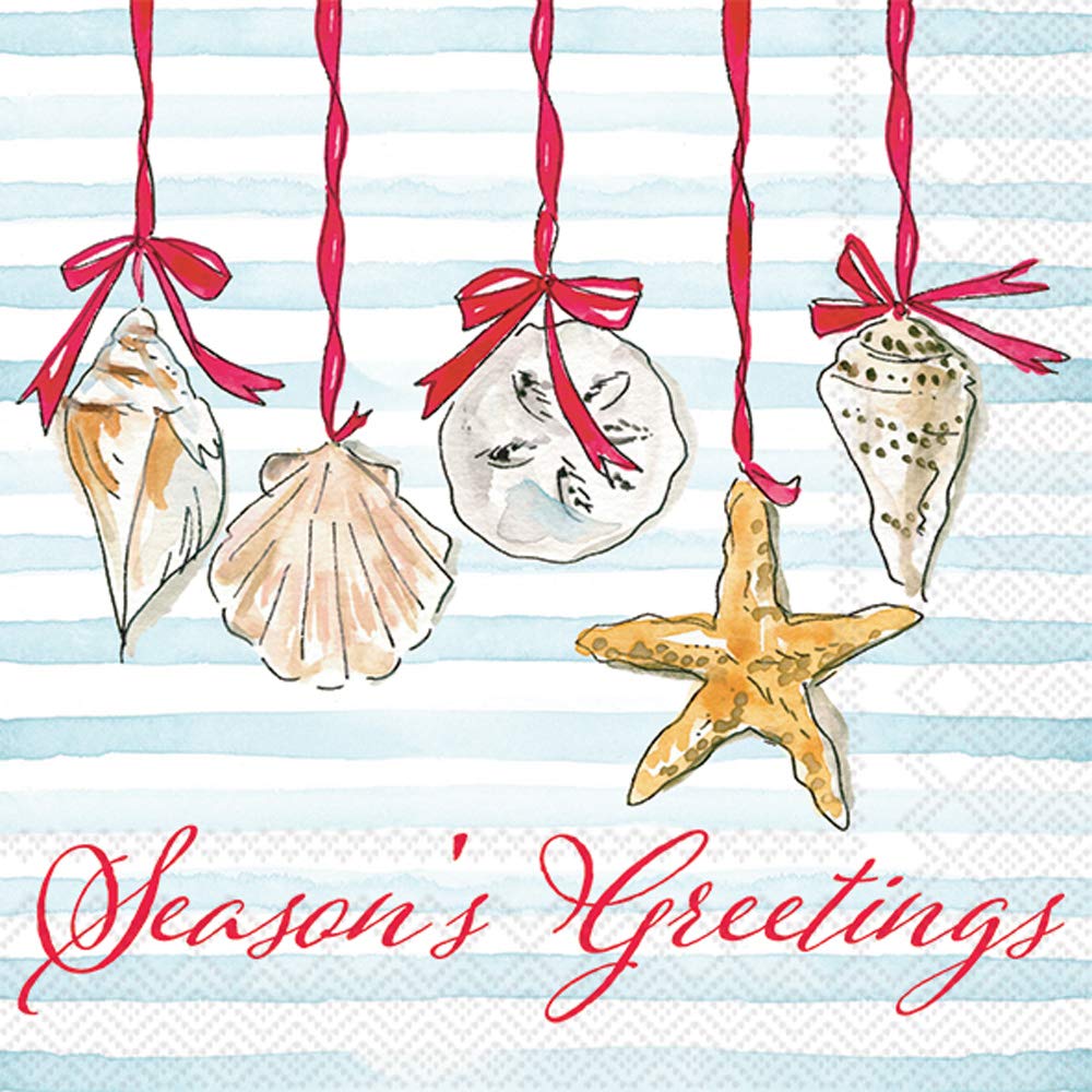 Boston International IHR 3-Ply Cocktail Napkins Decorative, 20-Count, 5" x 5" Cocktail Size, Seasons Greetings, 20-Count