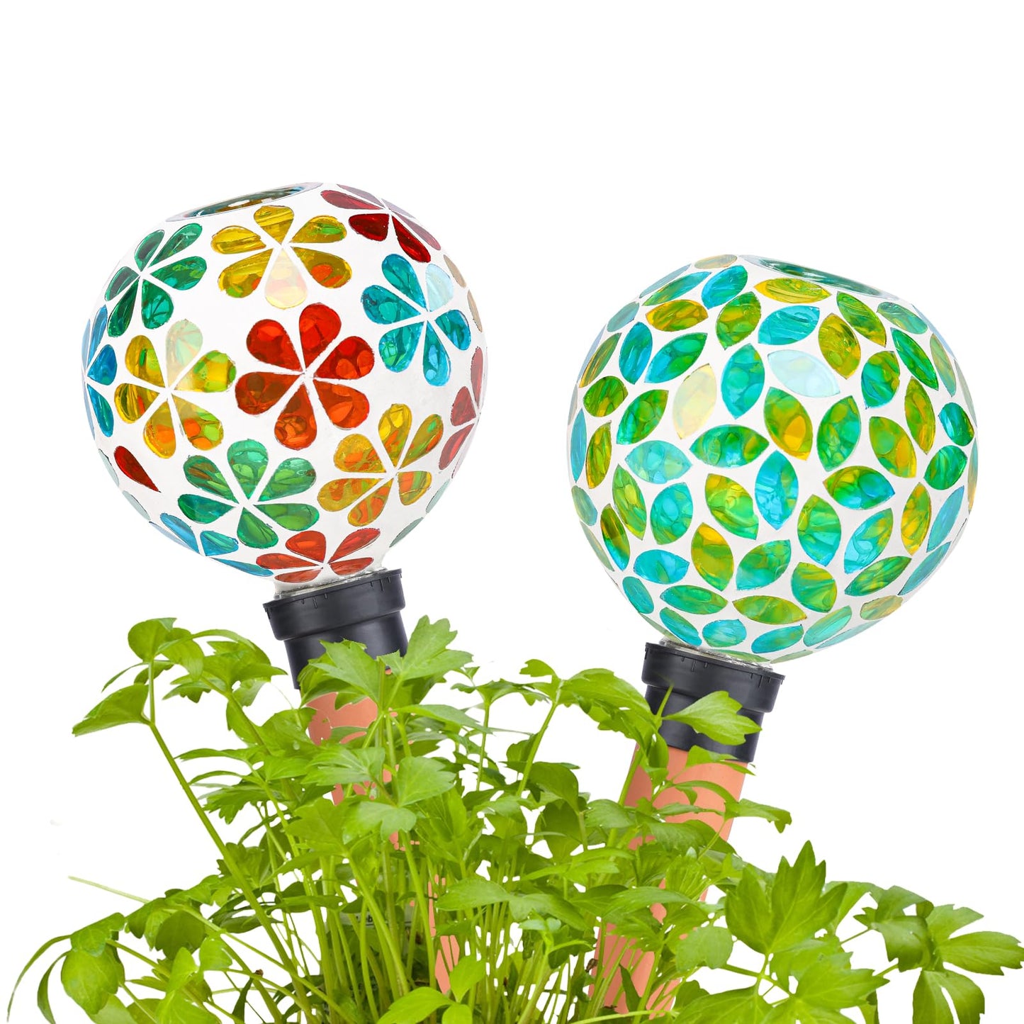 Chonsun Plant Watering Globes Mosaic Self Watering Spikes 2 Pack Large Self Watering Planter Insert Automatic Watering Device Outdoor Indoor Decoration