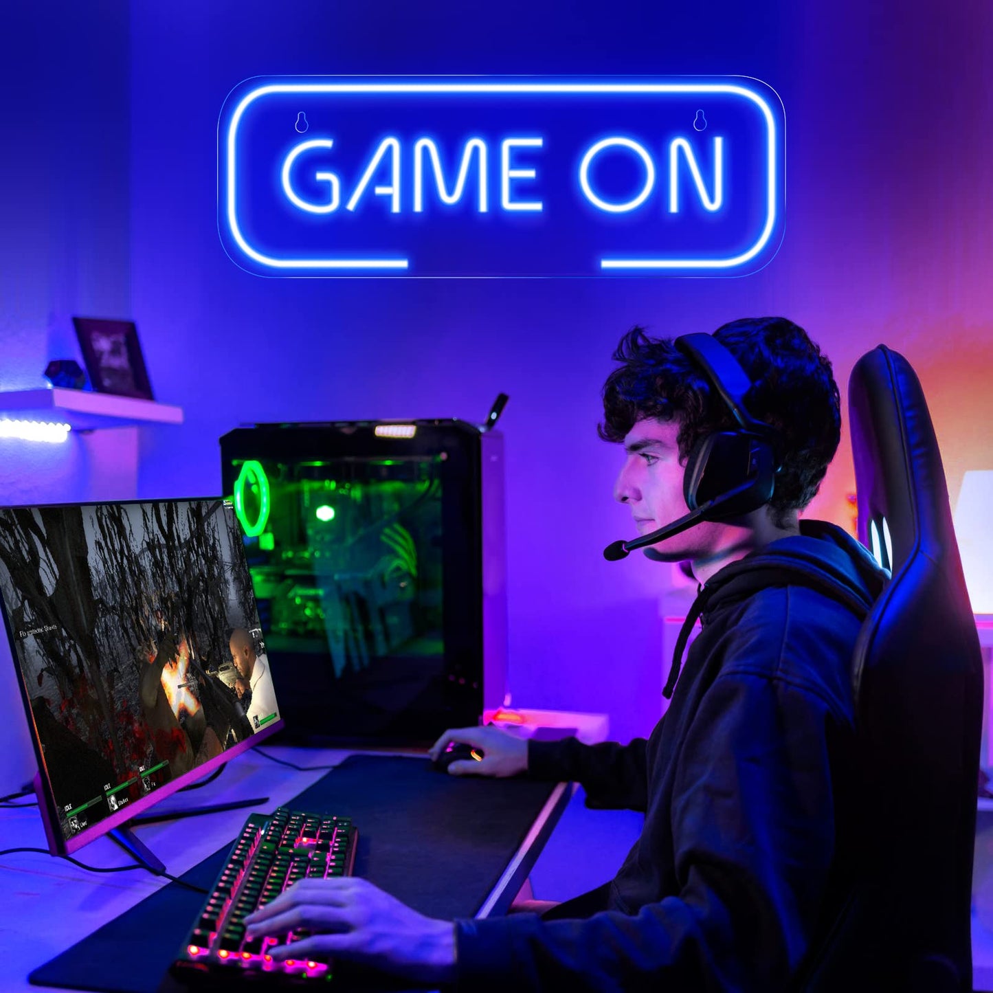 Kavaas Gaming Neon Sign, Game On Neon Sign for Game Room Decor - LED Game Neon Sign for Teen Boy Room Decor, Gamer Wall Decor - Best Gamer Gifts for Boys, Kids (Blue)