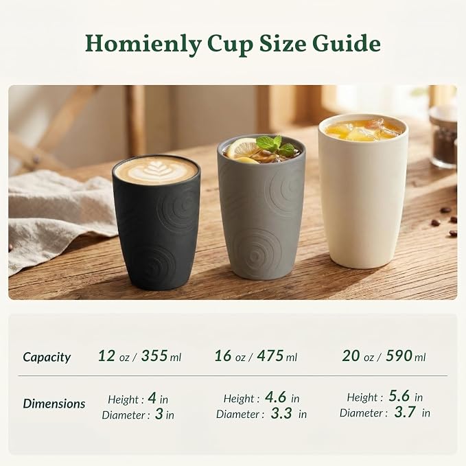 Homienly Premium Wheat Straw Cups Set of 6, Reusable 16oz Water Glasses Lightweight and Unbreakable Drinking Cups,Alternative Plastic Cup Dishwasher Safe Cups for Home and Outdoor - GreyStone