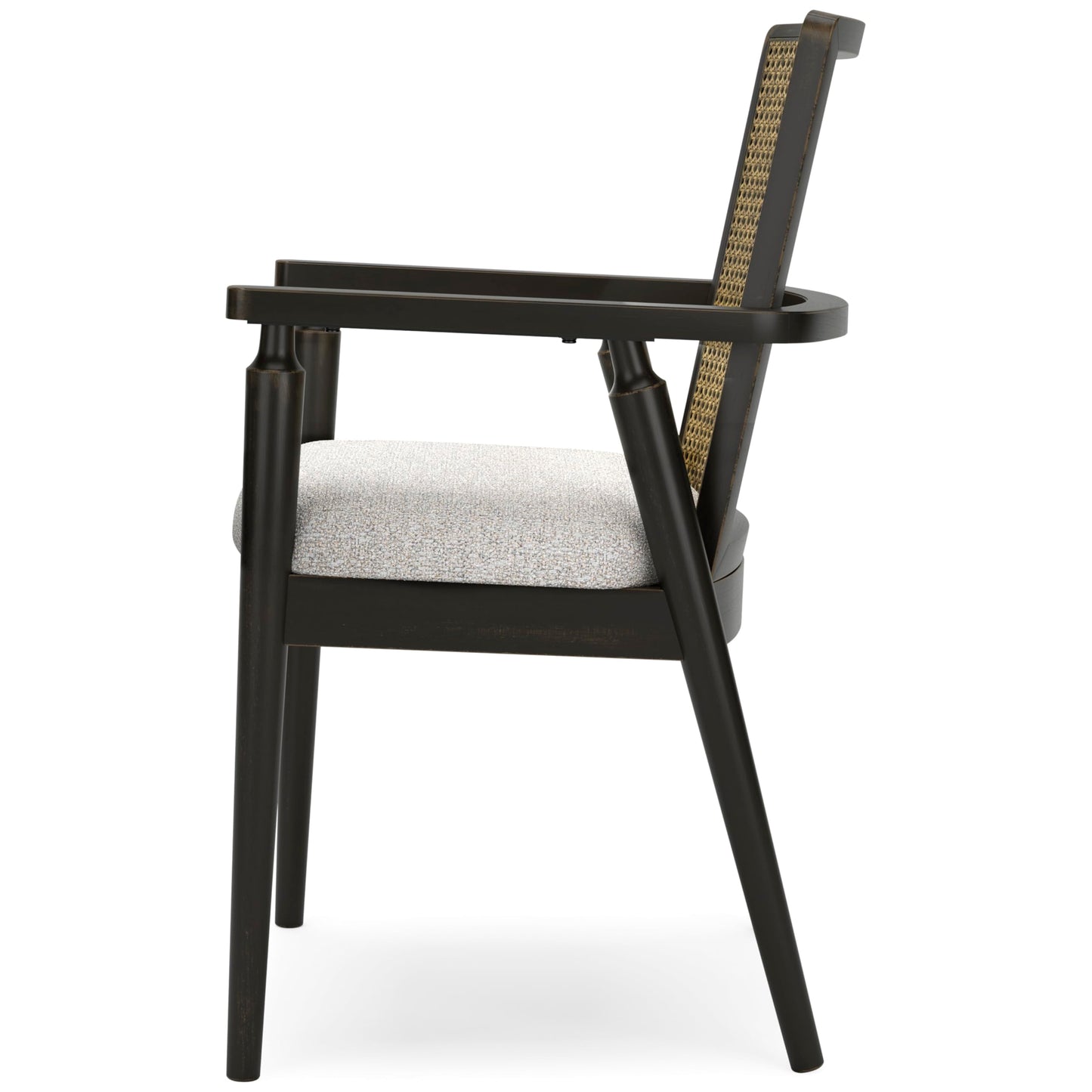 Signature Design by Ashley Galliden Rustic Solid Wood Upholstered Dining Arm Chair with Faux Cane Backrest, Set of 2, Light Brown & Black
