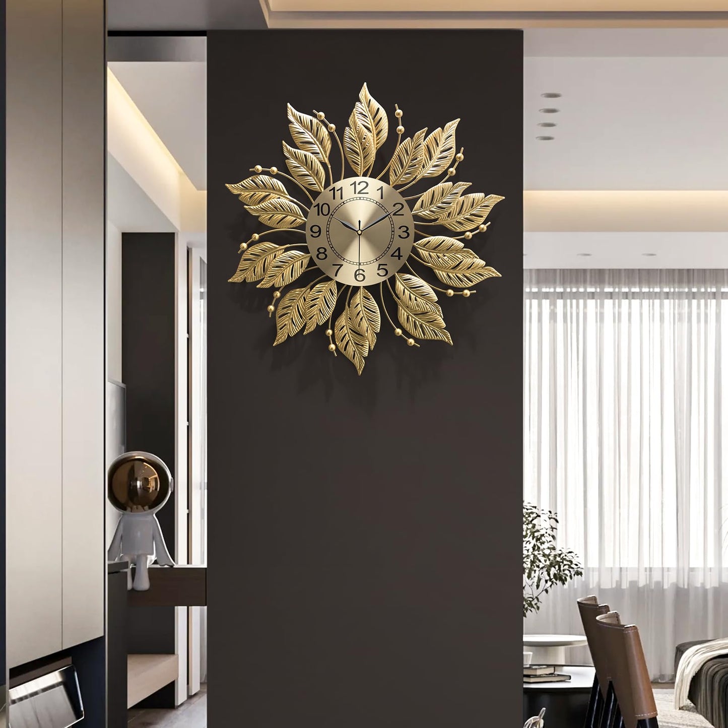 FIXNEO Gold Wall Clock Sunburst,23 Inch Mid Century Decorative Modern Wall Clocks Battery Operated Sunburst Large Handmade Home Art Decor for Living Room,Corridor,Staircase,Kitchen&Thoughtful Gift