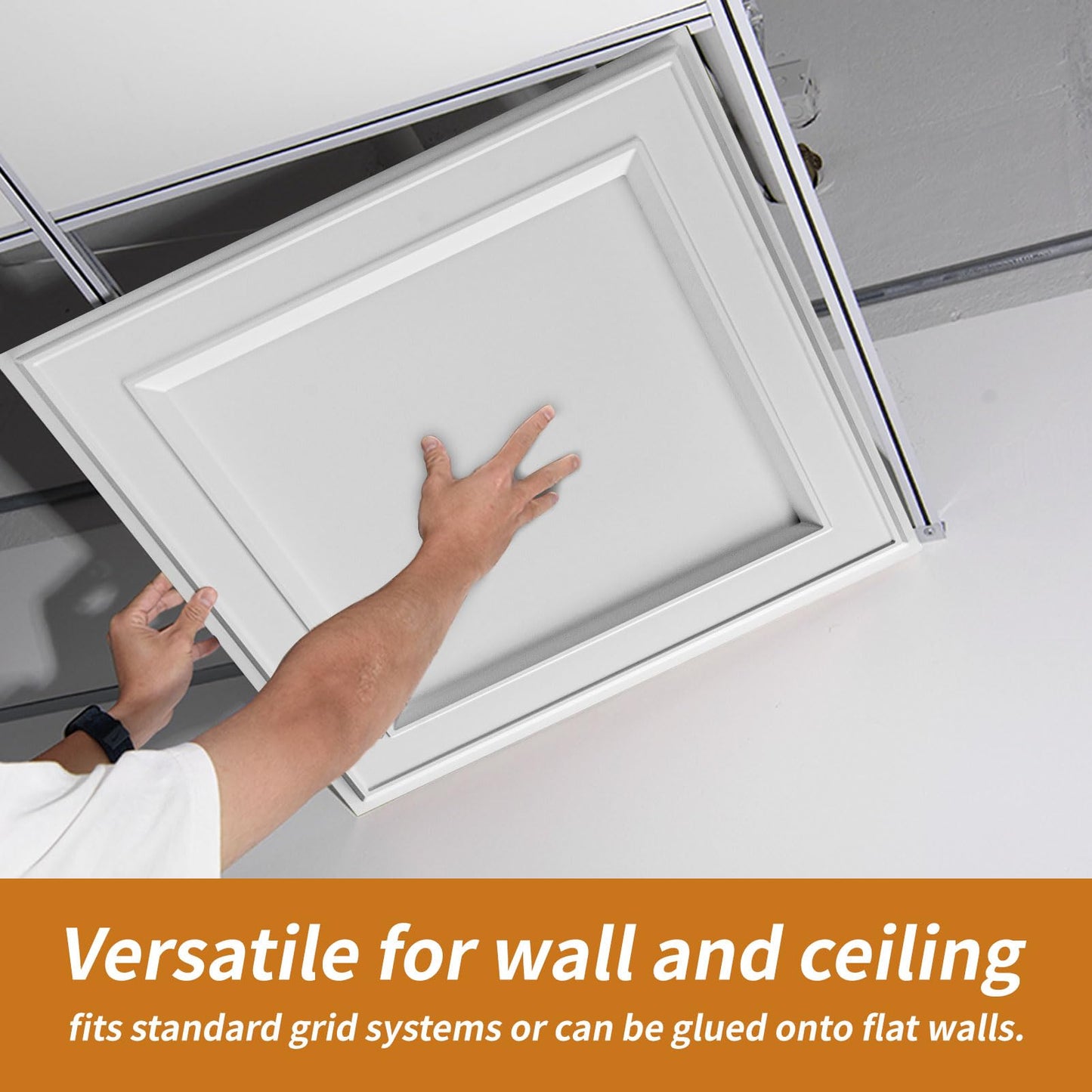 WOWSTAR 12-Pack 24"x24" Drop Ceiling Tiles, Waterproof Glue up Ceiling Panels, Modern Style 3D Wall Panels, White