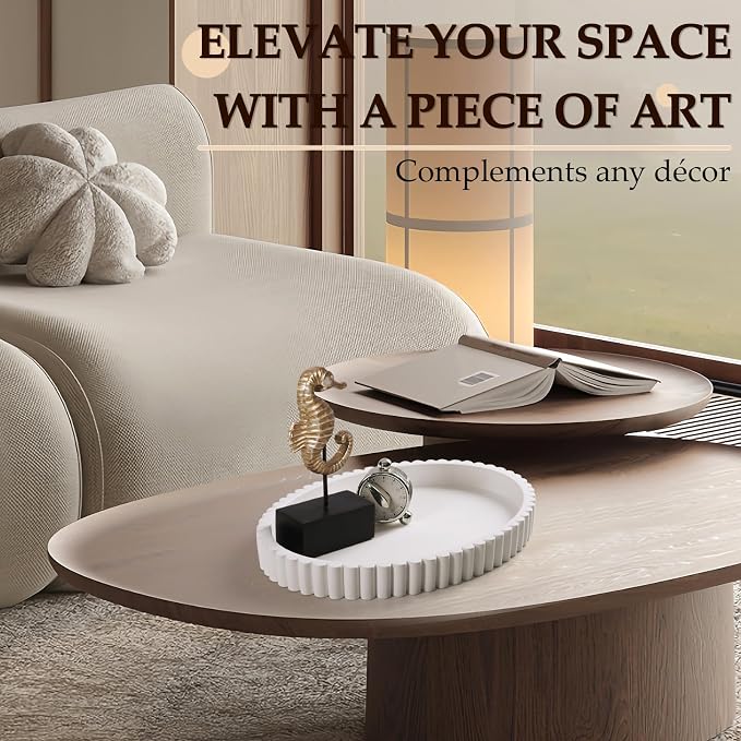 Oval Tray for Coffee Table Decor, 15" Concrete Tray, Table Centerpieces Decorative Trays for Home Decor, Modern Decorative Trays for Coffee Tables, Centerpiece Trays, White