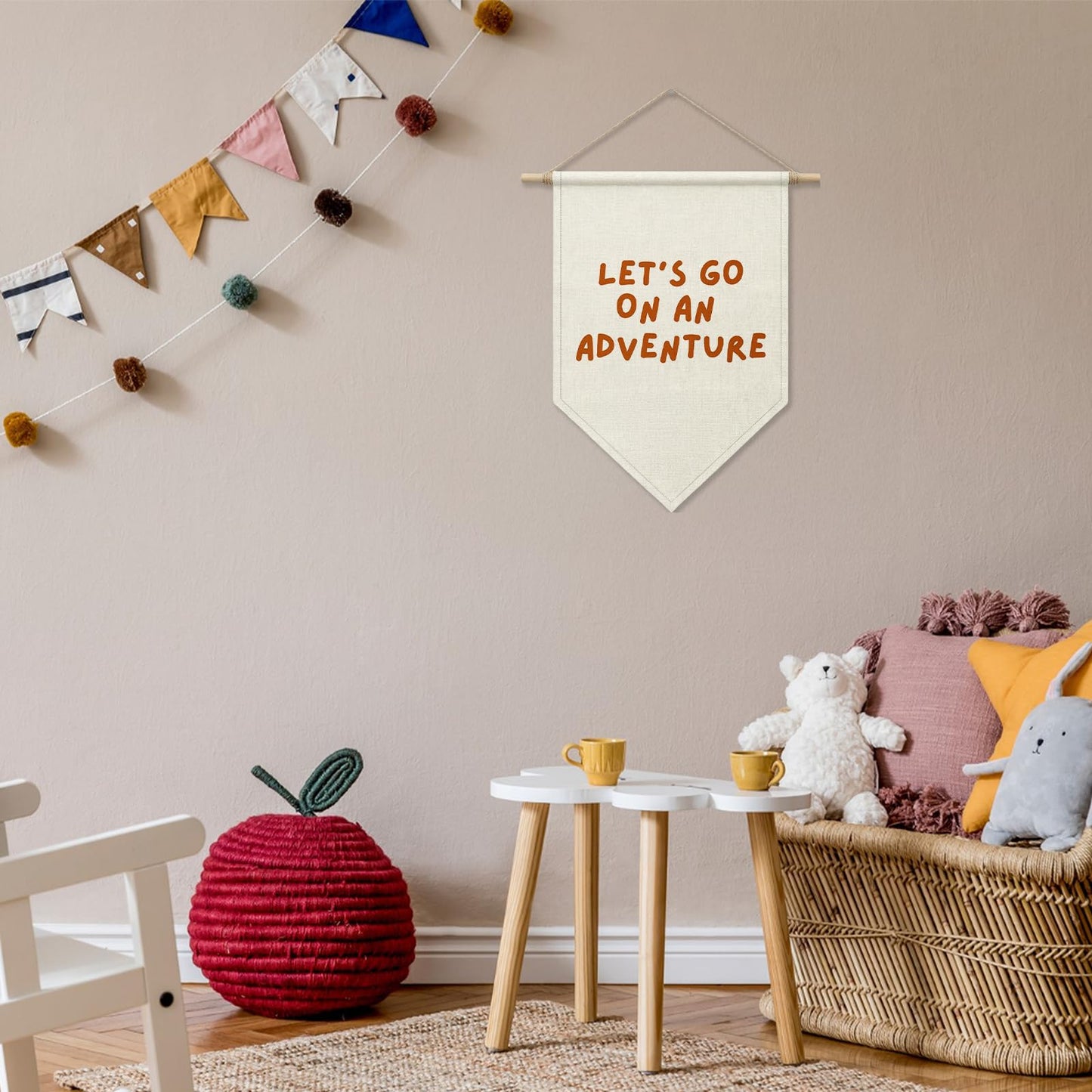 SHIEL-EVEN Let's Go On an Adventure Wall Decor, Kids Playroom Poster Banner for Boys Girls, Toddler Canvas Wall Art for the Day Nursery or Camping