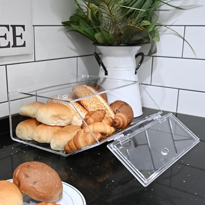 Ikee Design Acrylic Stackable Bakery Case Kitchen Pastry Container Display, Organizer Storage Holder Stand for Bagels, Bread and Muffins with A Hinged, Slanted Door, 11.75" W x 10.25" D x 5.5" H