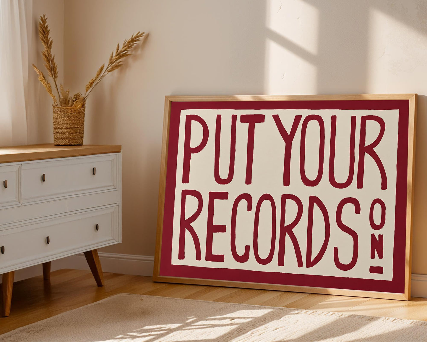 Retro Wall Art Print,Put Your Records On Poster, Mid Century Modern Wall Art,Red Put Your Records Hand Painted Print,Funky Retro Home Decor for Living Room,Bedroom or Music Room12x16 Inch Unframed