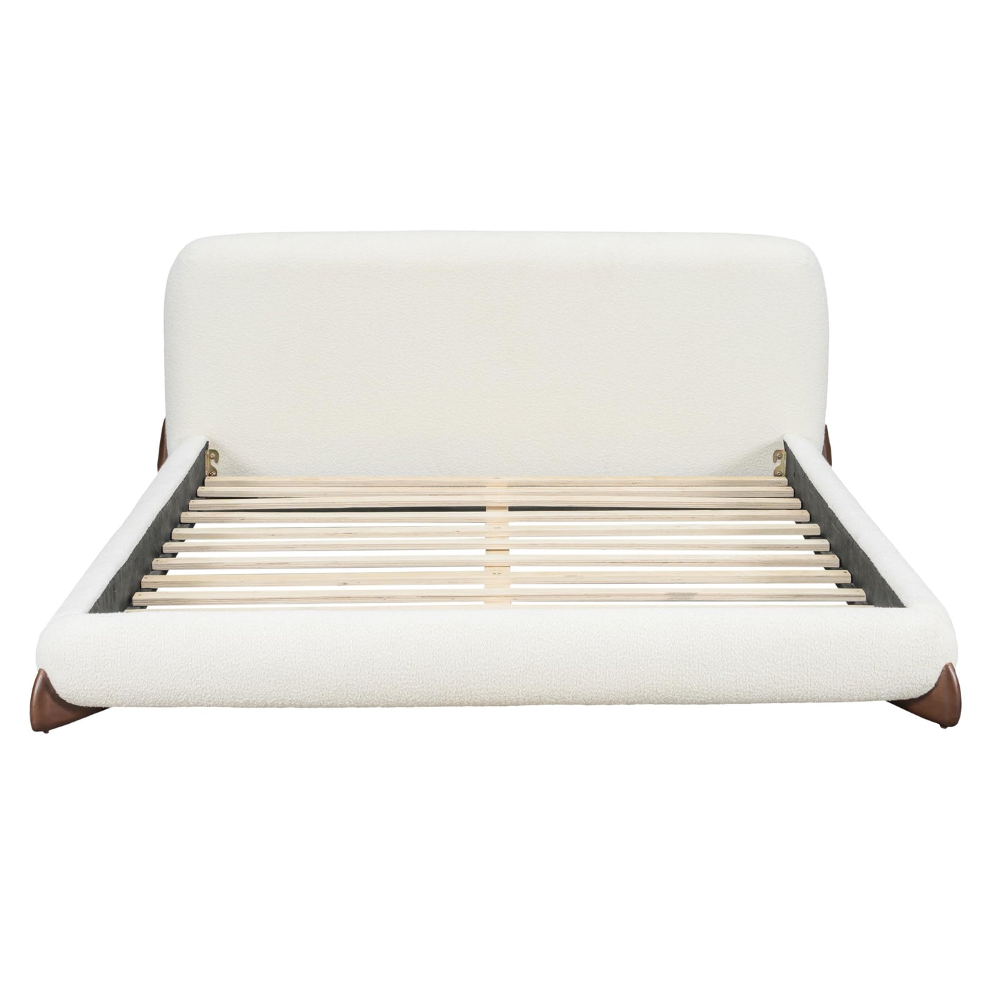Merax Queen Size Upholstered Platform Bed with Boucle Thick Headboard, Solid Wood Anchor Legs, No Box Spring Needed, White