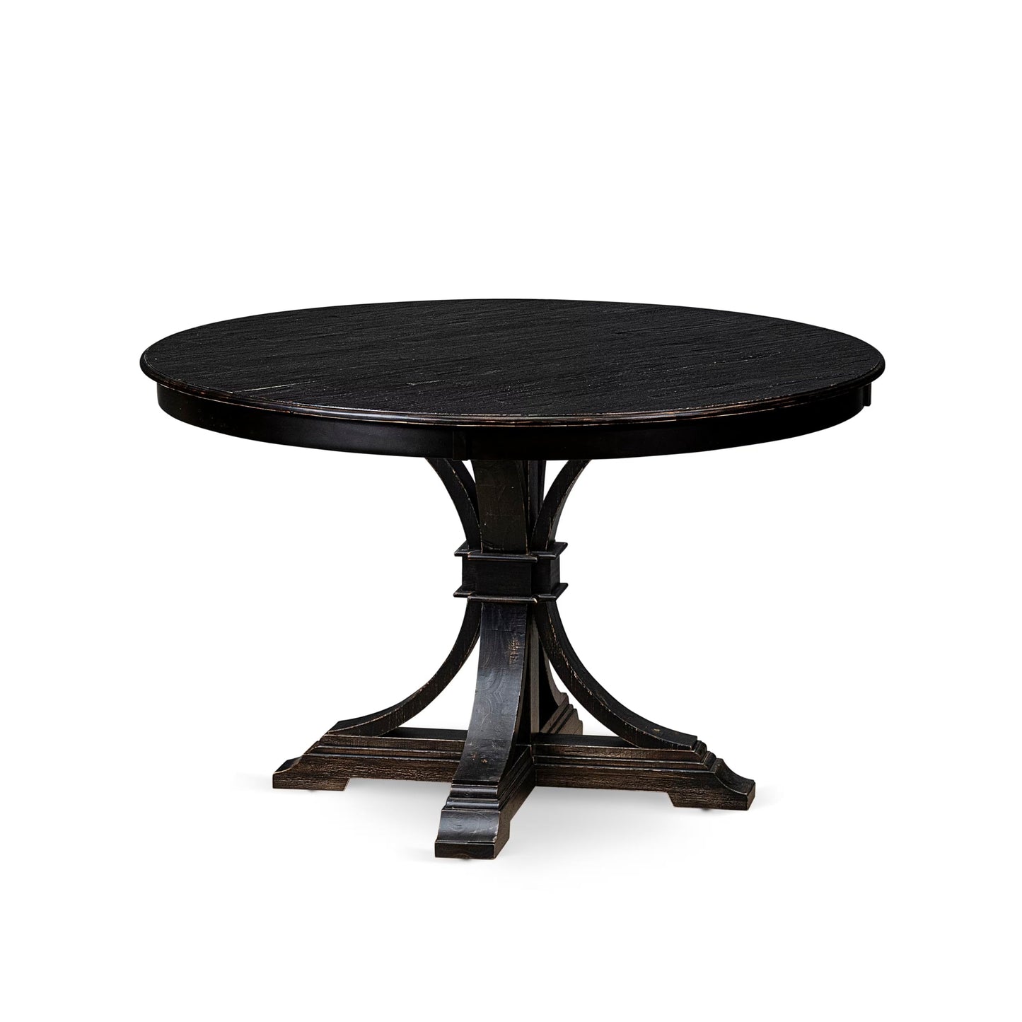 Luxe by East West Furniture FE7-11-TP Kitchen Table with Acacia Wood Round Tabletop and Stylish Pedestal Base - Sand Blasted Black Finish