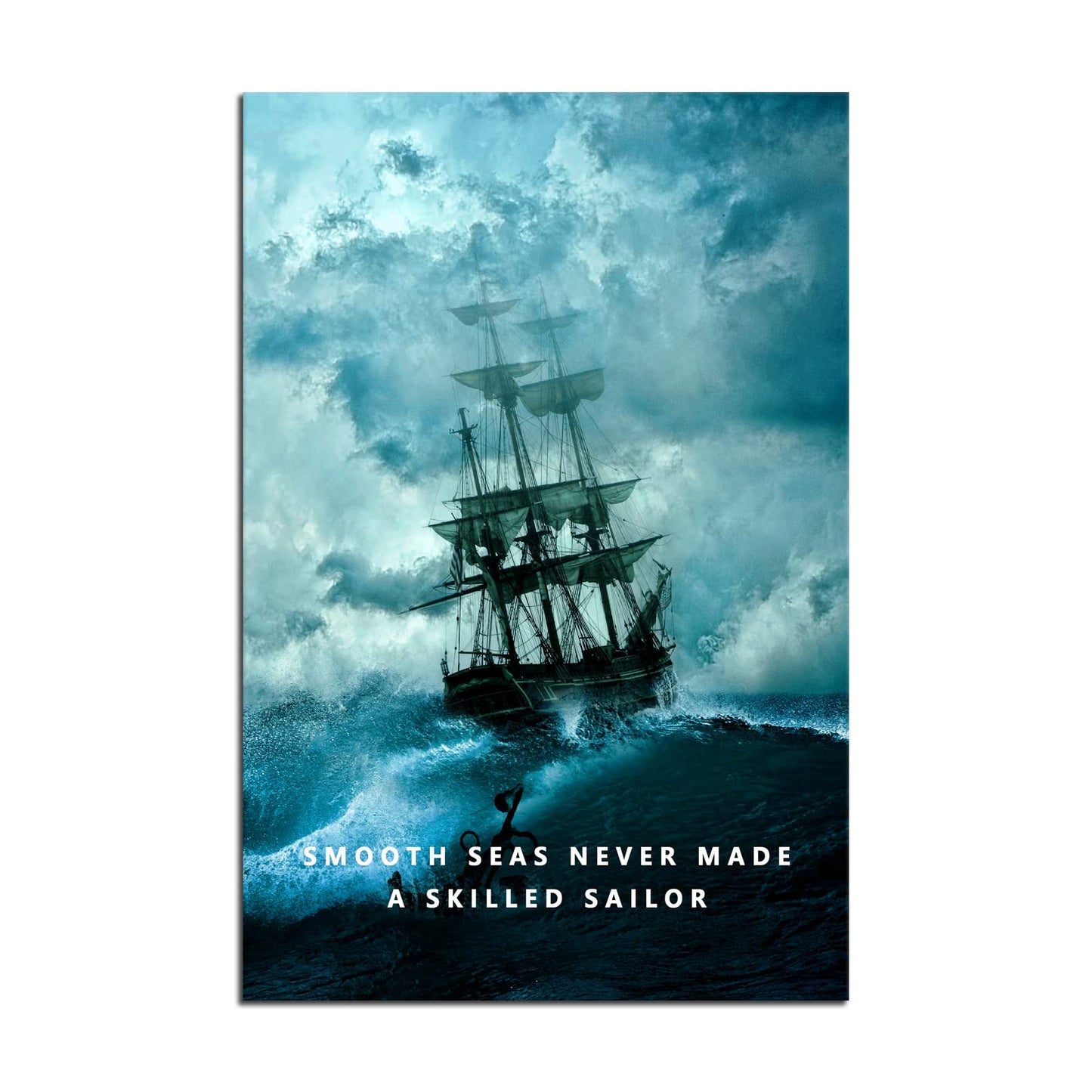 Motivational Canvas Art Office Decor Wall Art Lessons of Life Inspirational Quote Smooth Sea Never Made A Skilled Sailor Inspiring Poster Print for Home Framed Art Ready to Hang [12''W x 18''H]