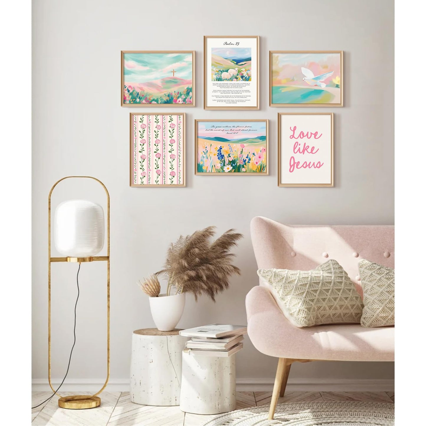 Pastel Pink Christian Wall Art Bible Verse Preppy Canvas Wall Decor Girl Trendy Christian Poster Aesthetic Floral Scripture Prints Cute Religious Pictures for Girls Room Bedroom 8x10x6 Inch Unframed