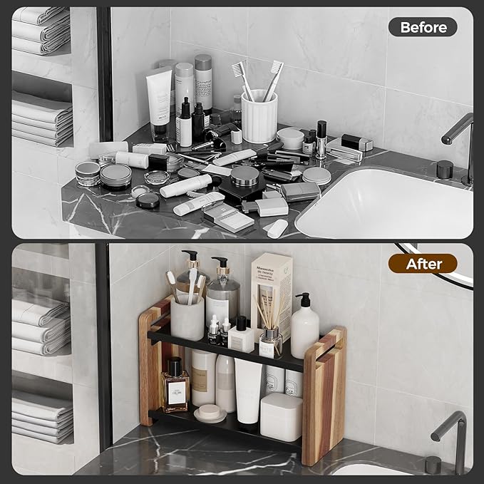 Bathroom Counter Organizer,Bathroom Counter Shelf,Bathroom Organizers,Organizers and Storage,Under Sink Organizer,Cologne Organizer For Men,Cologne Cabinet,Vanity Shelf(Acacia 2 Tier)