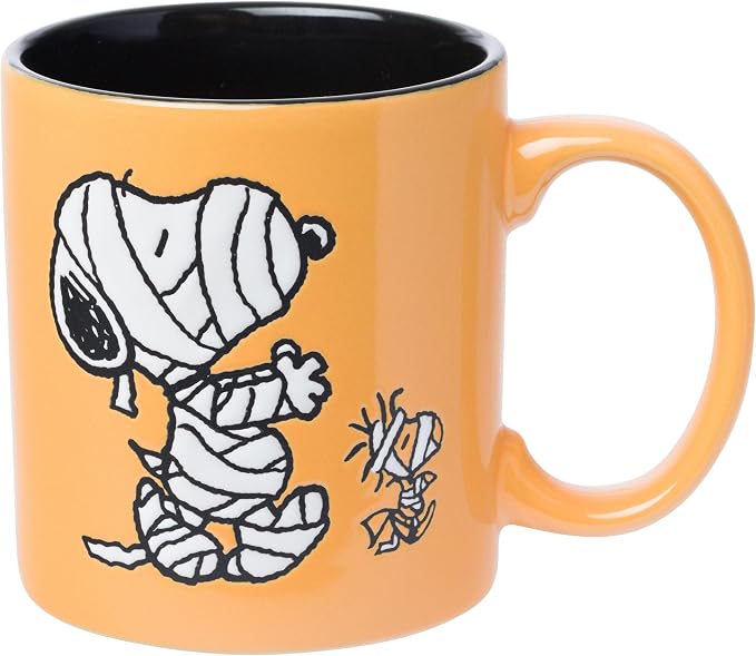 Silver Buffalo Peanuts Mummy Wax Resist Ceramic Mug Featuring Snoopy and Woodstock, 20 Ounces