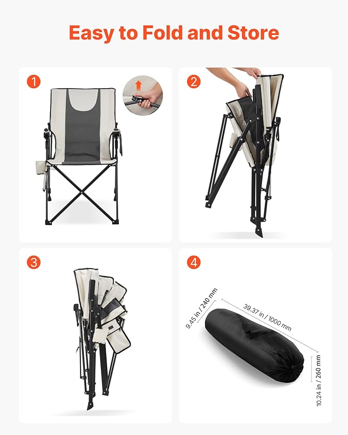 VEVOR Heated Camping Chair, 3 Heat Settings, High Back Folding Camping Chair, Supports 260lbs, Full Padded Beach Chairs with Armrest & Cupholder, Portable Lawn Chairs for Outdoor Sports Travel