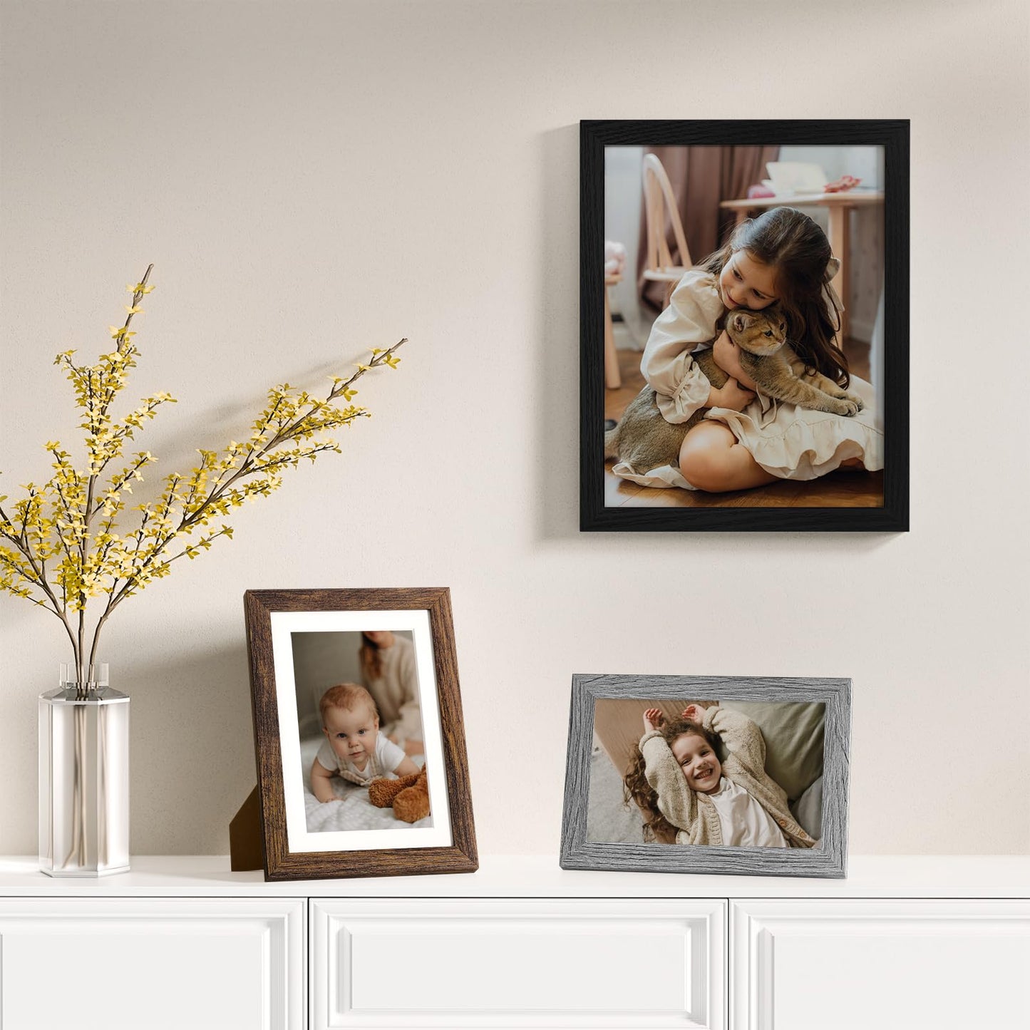Vittanly 20 Pack Picture Frames Collage Wall Decor, Multi Sizes Including 4pcs 8x10, 8pcs 5x7 and 8pcs 4x6 Photo Frames, Gallery Frame Set for Wall or Tabletop Display, Black, Brown and Grey