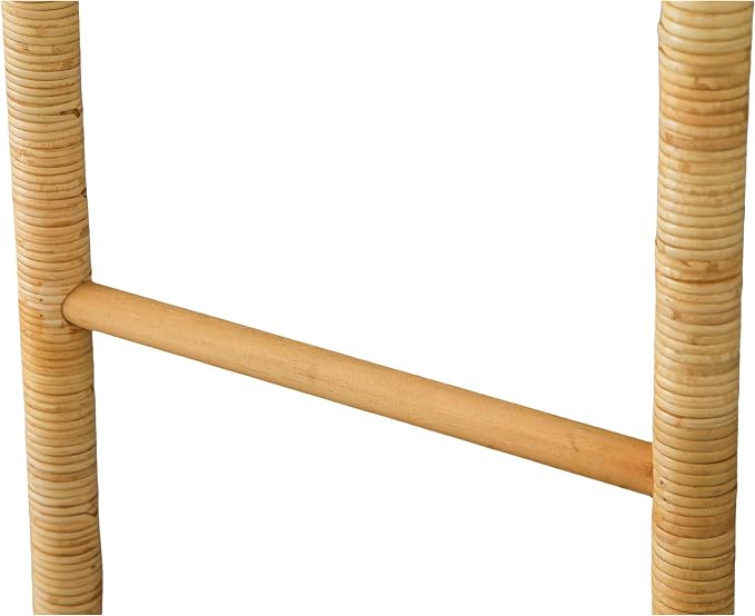 SOFE 4-Tier Rattan Blanket Ladder Shelves, 3.9Ft (47Inches) Decorative Ladder Holder, Wall Leaning Blanket Rack for Living Room, Bedroom, Farmhouse Home Decor
