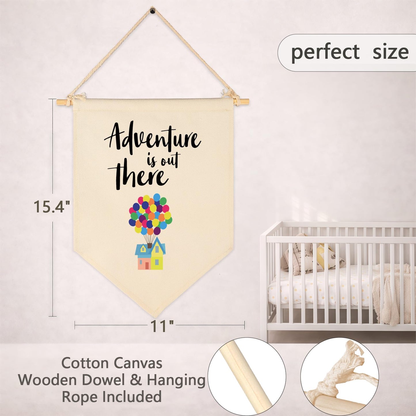 Adventure Is Out There-Canvas Hanging Pennant Flag Wall Sign Decor Gift for Baby Kids Girl Boy Nursery Teen Room-Travel Around the World