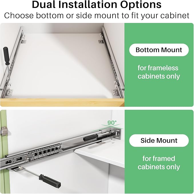 Pull Out Cabinet Organizer, Soft Close Wooden Slide Out Drawers for Pots and Pans, Full-extension Roll Out Shelves for Kitchen Cabinets, Pantry Organization, Bottom & Side Mount(26"W X 21"D x 3.4''H)