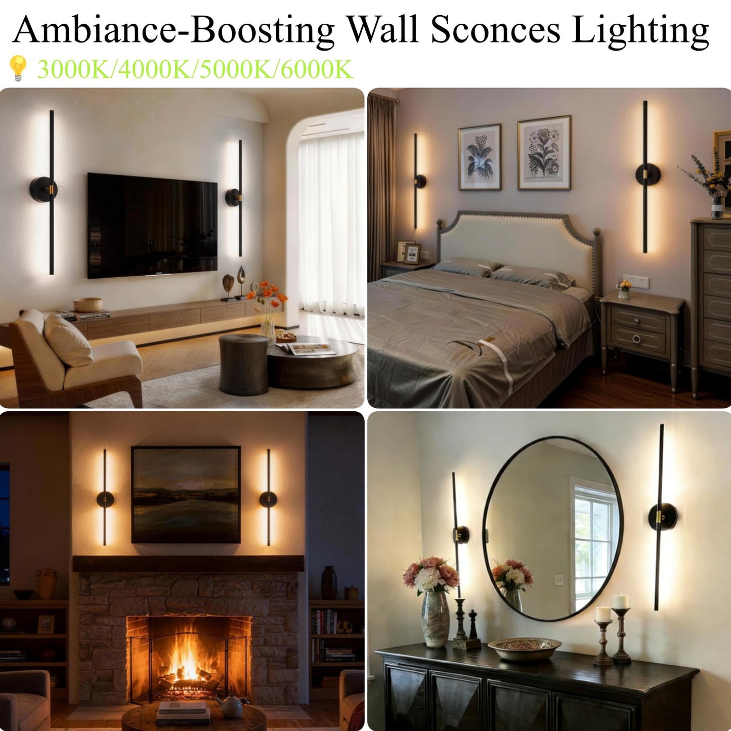 Battery Operated Wall Sconce Set of 2: 10000mAh Wireless Sconces Rechargeable Wall Lights with Touch and Remote, 360° Rotate Cordless Wall Lamp for Bedroom Living Room Hallway, 31.5 Inch, Black
