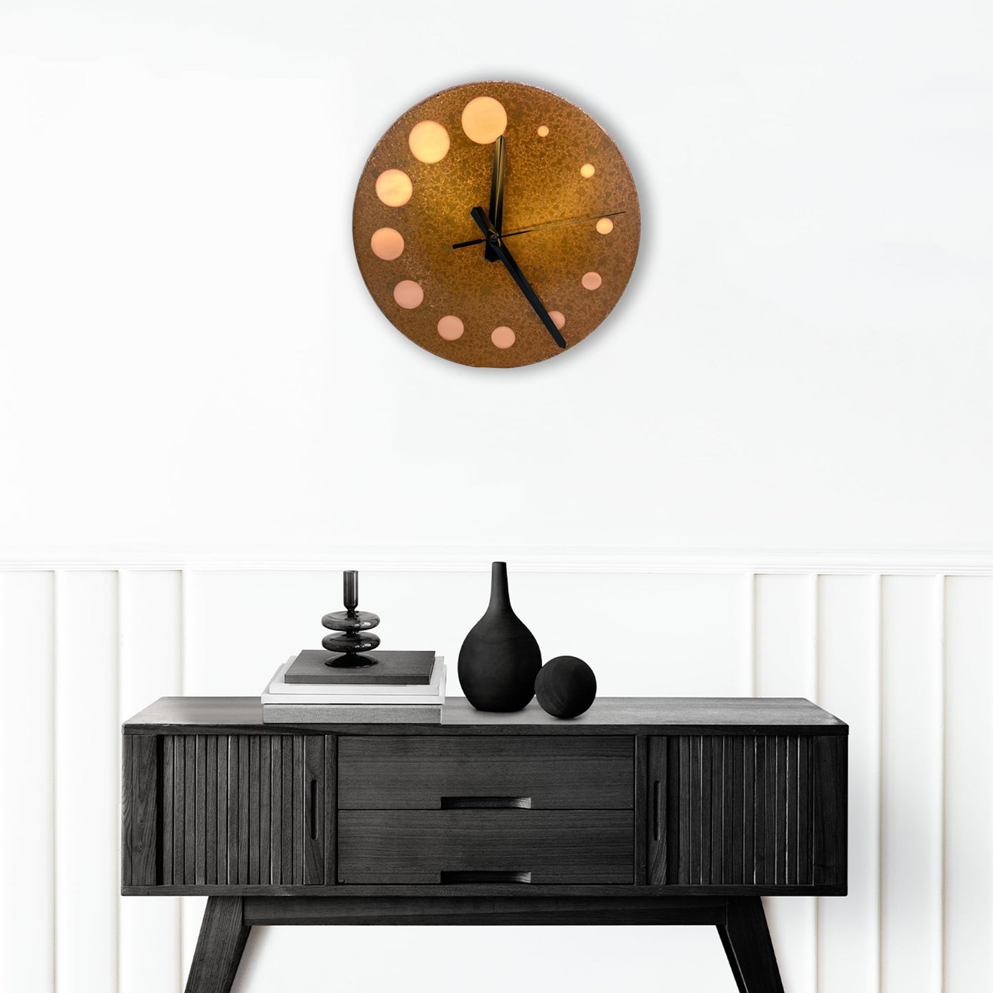 nooc art Handmade Pure Copper Wall Clock for Home Decoration, Decor Clock for Living Room, Bedroom and Kitchen, Rustic Decorative Mural Clock Art for Farmhouse (Circles of Time, 11)