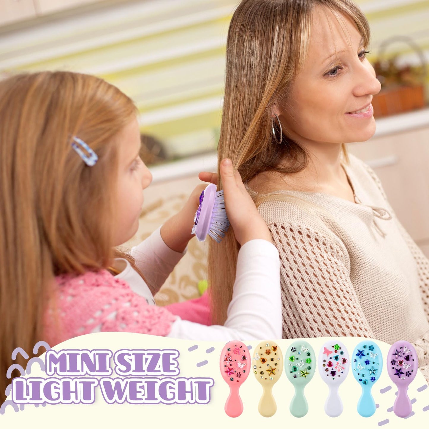 Ferrochef 12 Sets Hair Brush Decorating Kit DIY Mini Hair Brush with Gem Stickers Make Your Own Hairbrush Self-adhesive Rhinestone Stickers Craft Kit for Women Party Gifts