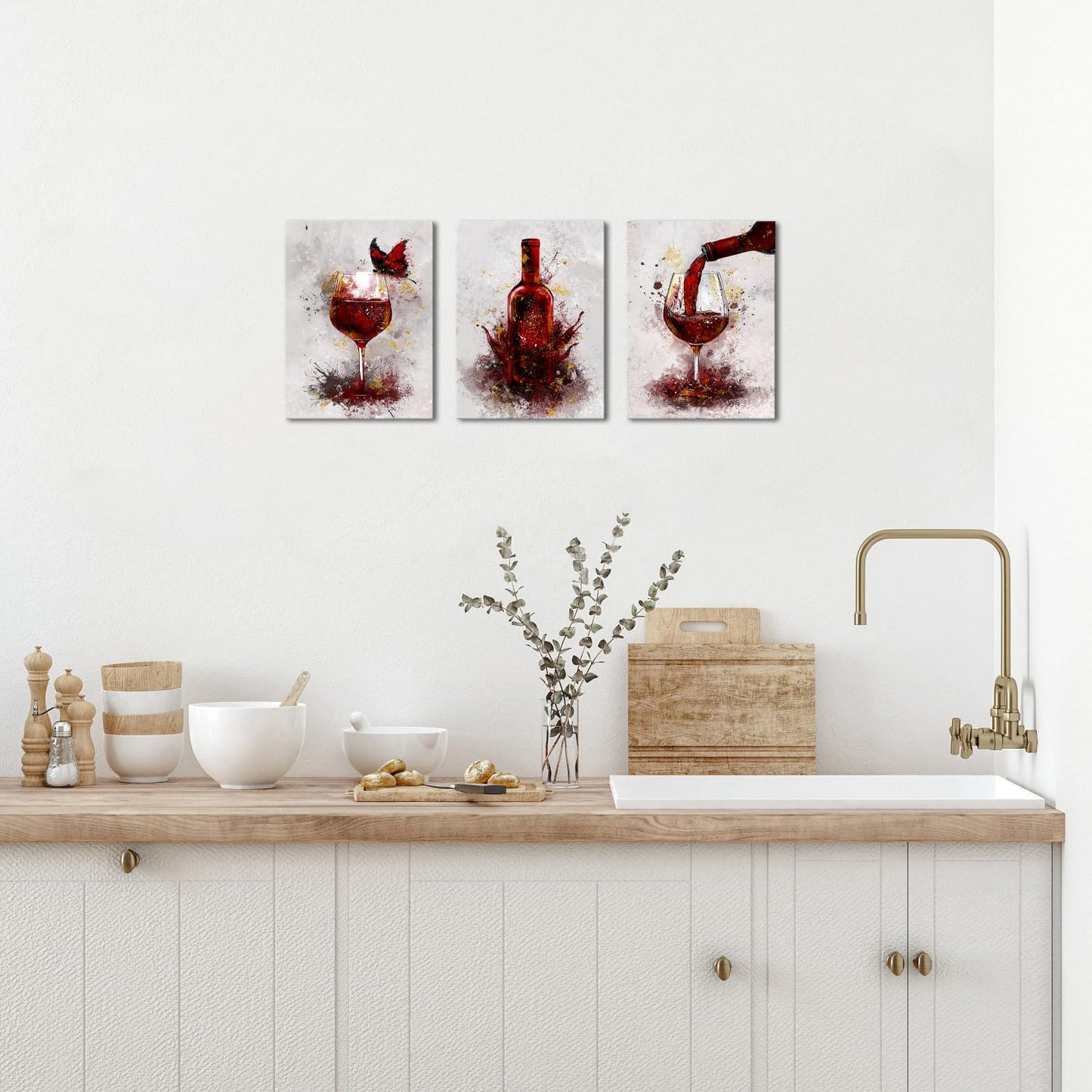Conipit Wine Wall Decor for Dining Room Wine Glass Wall Painting Red Wall Pictures Prints Artwork Bar Restaurant Decoration 12x16inch per each