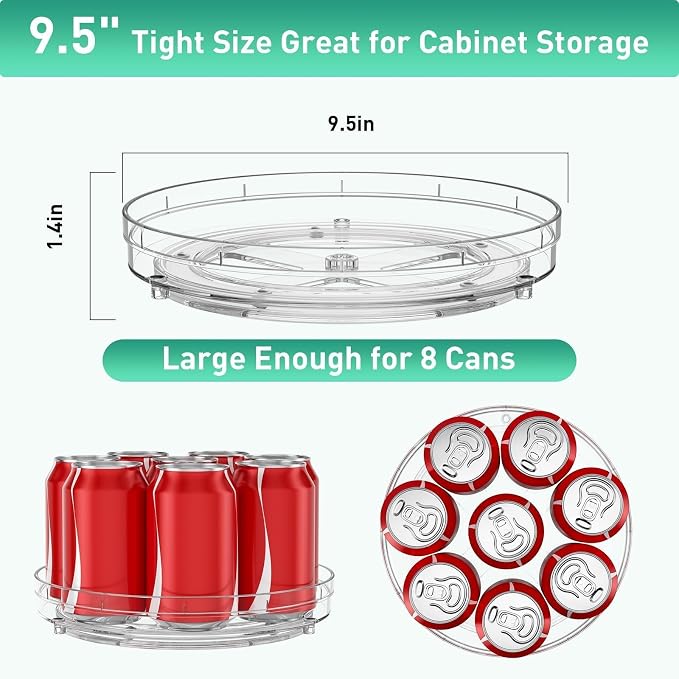 Optish 3 Pack 9.5" Lazy Susan Organizer, Lazy Susan Turntable for Cabinet, Spice Organization for Cabinet, Refrigerator, Pantry, Closet, Countertop, Non-Skid Turntable Organizer, Clear