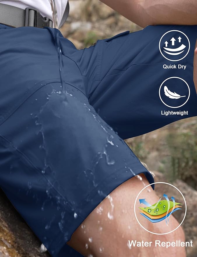 CRYSULLY Men's Hiking Cargo Shorts Outdoor Summer Lightweight Quick Dry Work Casual Shorts with 5 Zipper Pockets