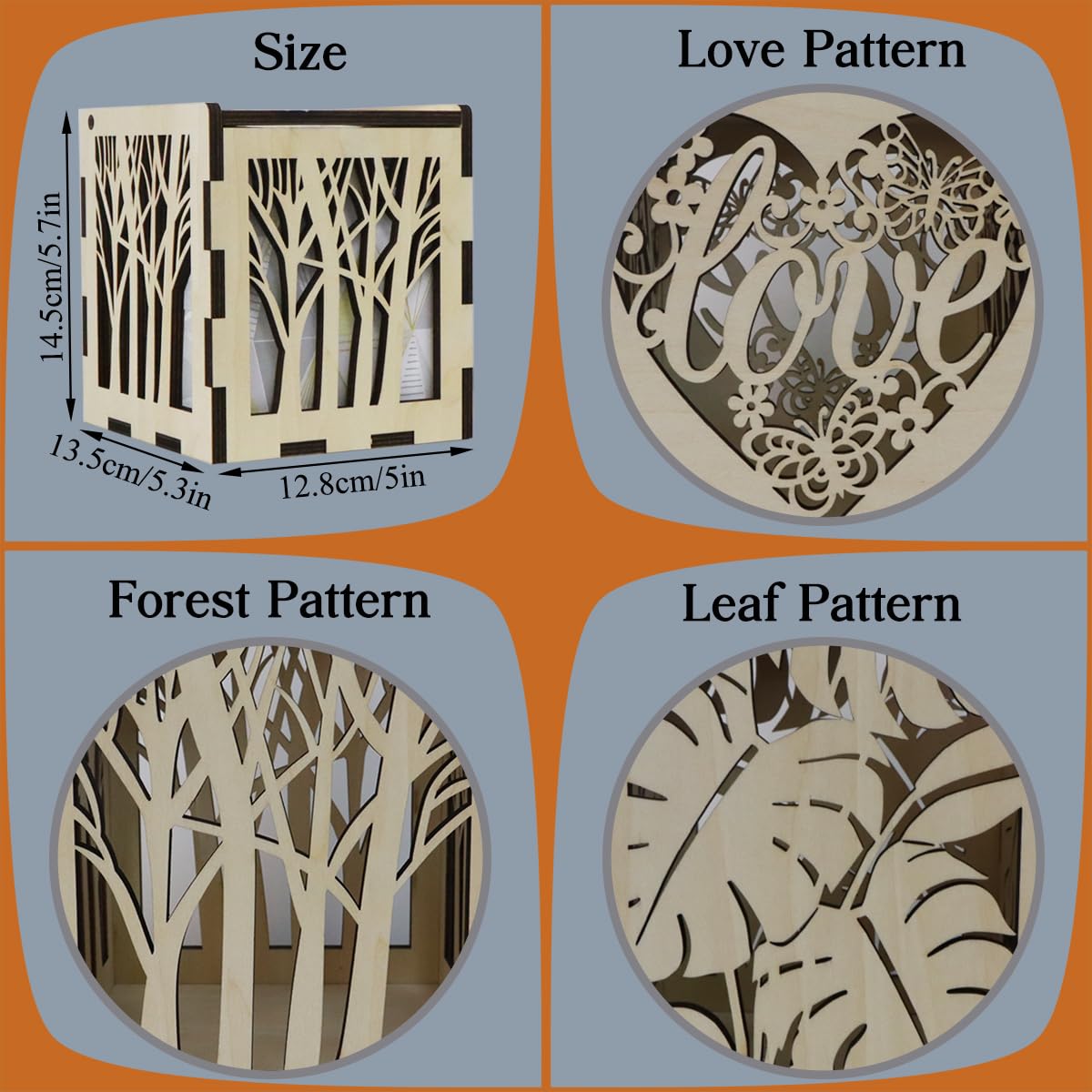 Wooden Tissue Box Cover Square,Laser Cut Decorative Cube Tissue Box Holder for Farmhouse Decor (Leaf -Pattern)