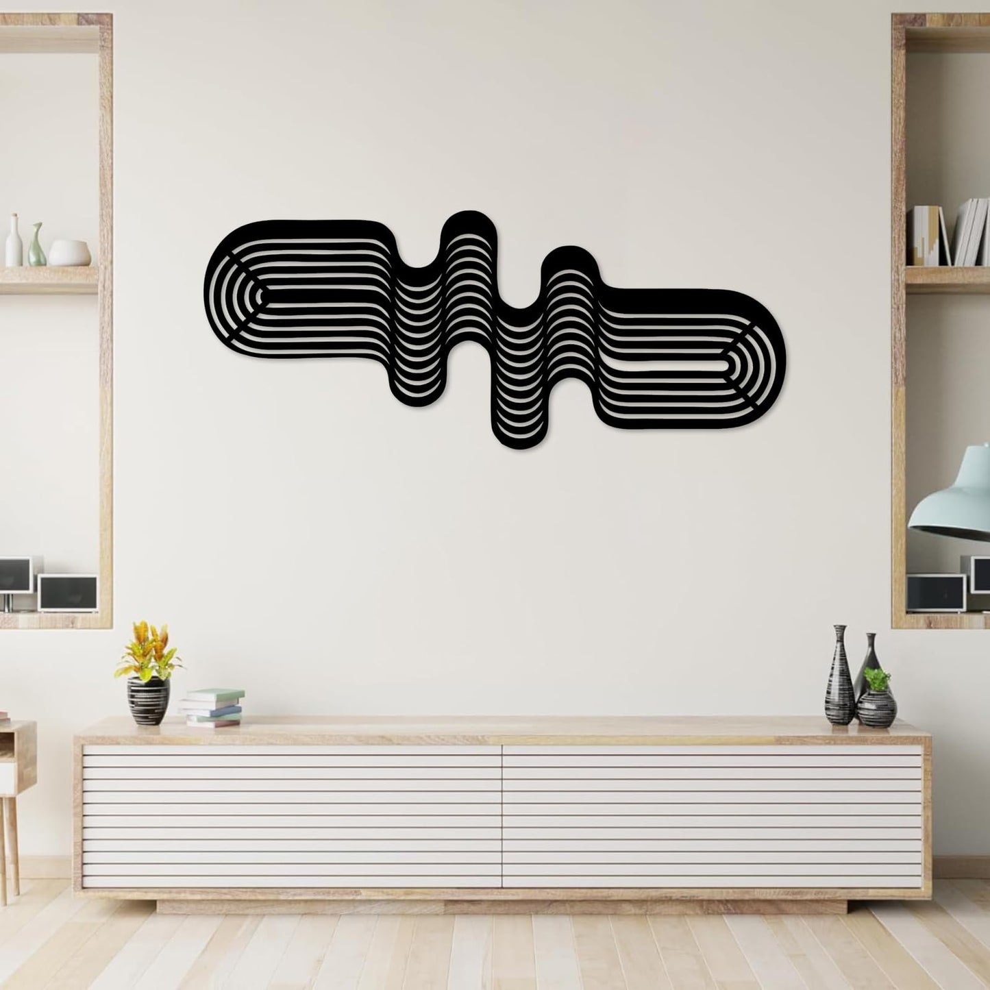 Minimalist Line Art Wall Decor, Abstract Lines Metal Wall Decor, Contemporary Metal Wall Art, Metal Geometric Wall Art, Modern Home Office Wall Decor, Living Room Wall Art (Silver, 53"x22" | 135x55cm)