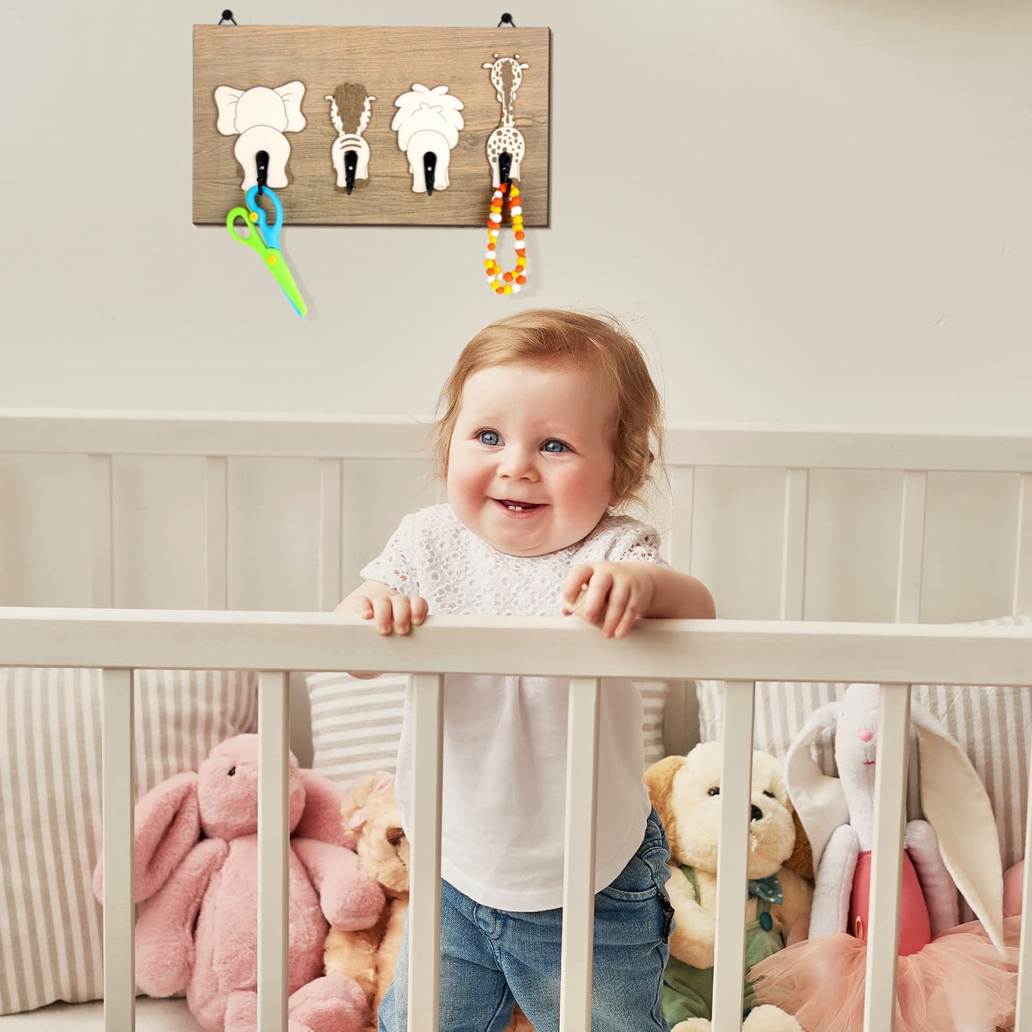 Yookeer Safari Animal Wall Hooks Kids Coat Hooks Wooden Safari Jungle Baby Nursery Wall Decor Decorative Elephant Lion Giraffe Zebra Hanger for Nursery Bathroom Bedroom Home Decor