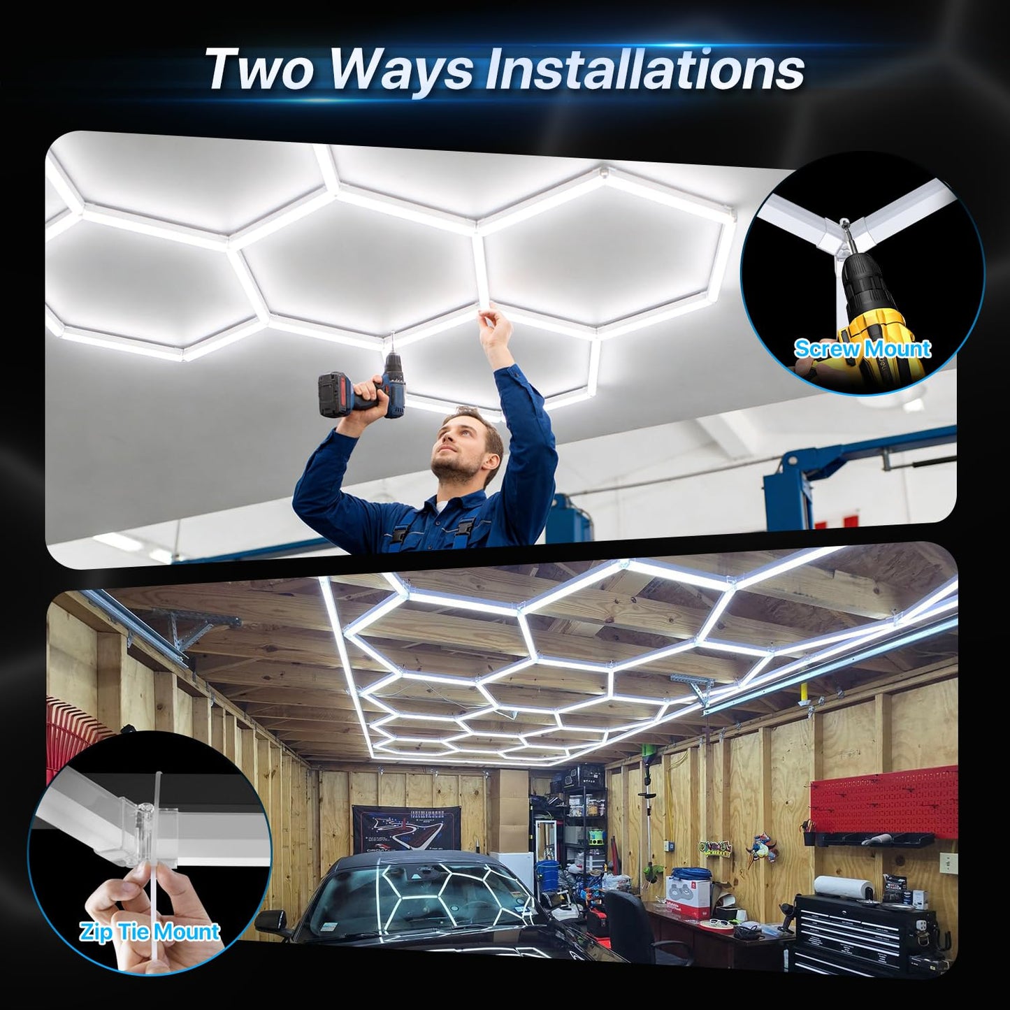 HYPERLITE Gen II Hexagon Garage Lights: 168W 16800LM 5 Grids Hexagon Led Light, 6500K Ultra Bright Honeycomb Hex Lights, Durable Design for Garage, Shop, Basement, Barber, Homegym