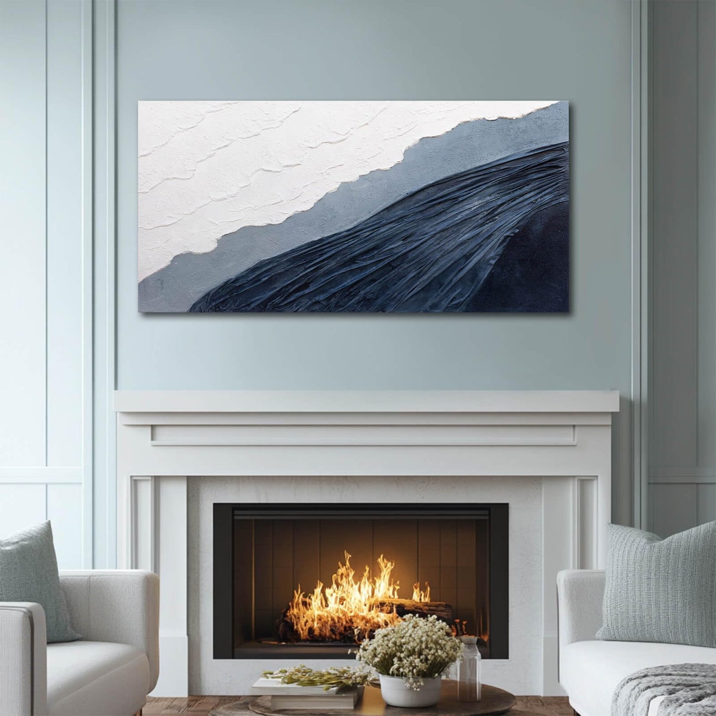 Ocevarin Blue and White Canvas Wall Decor Abstract Wall Art for Bedroom Neutral Art Prints Minimalist Home Decor 24"x 48" Pictures for Living Room