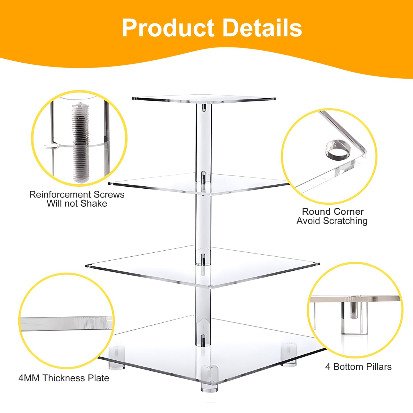 YestBuy Cupcake Stand with Yellow Led Lights, 4 Tier Cupcake Stand for 50 Cupcakes, Acrylic Cupcake Tower Stand, Clear Tiered Cupcake Holder for Birthday Cady Bar Décor Weddings, Parties Events