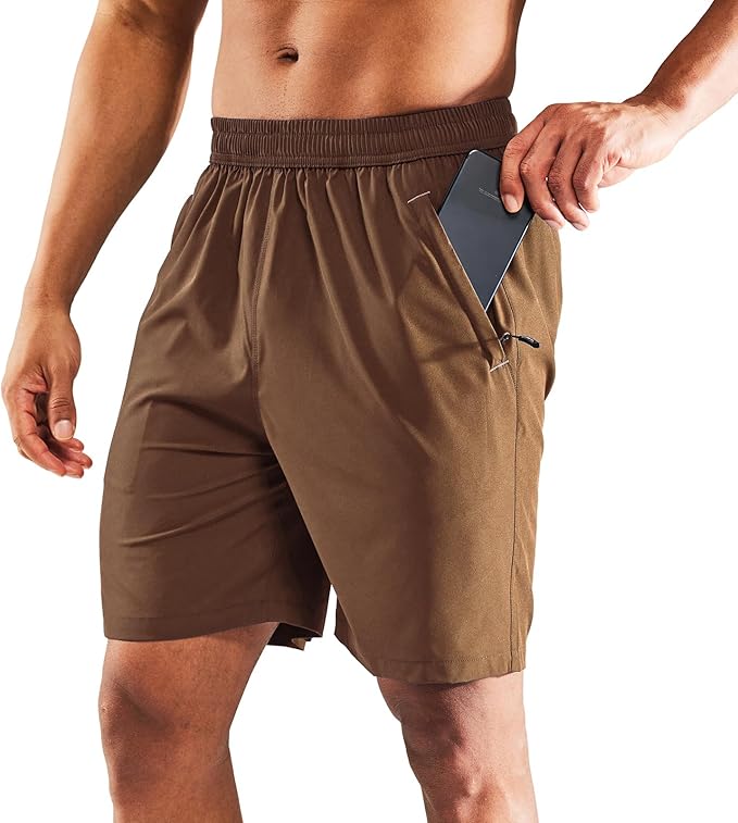 MIER Men's Quick Dry Running Shorts with Zipper Pocket, Elastic Waist Athletic Workout Exercise Fitness Shorts, 7 Inch