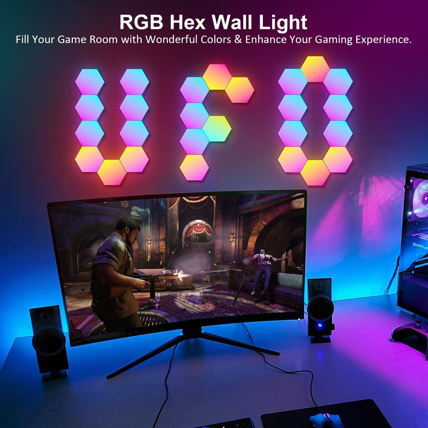 OJQ 12 Pack Hexagon Lights Wall RGB Panel - Led Lights Gifts for Men Birthday Room Decor Lamp for Bedroom Gaming Equipment Gamer Supps Honeycomb Shape Panels Hexagon Gaming Lights