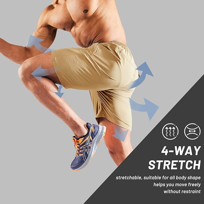 MIER Men's Quick Dry Running Shorts with Zipper Pocket, Elastic Waist Athletic Workout Exercise Fitness Shorts, 7 Inch