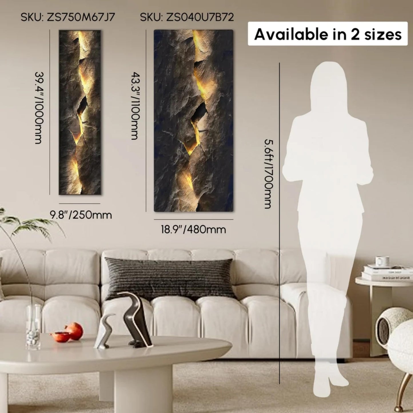 homary LED Wall Art Lighted Abstract Mountain Wall Decor, 49.2" Large Semicircle Modern Canvas Painting with Ambient Lighting for Living Room Bedroom Office