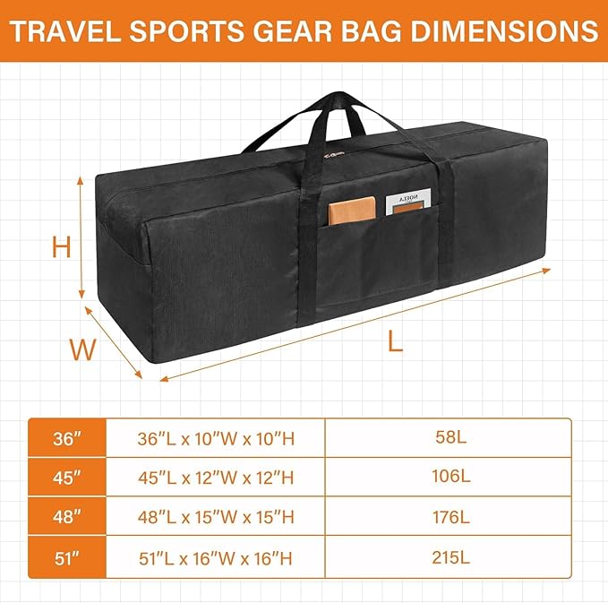 45" Sports Duffle Bag - 100L Large Travel Duffel Luggage Bag with Upgrade Zipper, Sturdy & Water Resistant (45 inches)