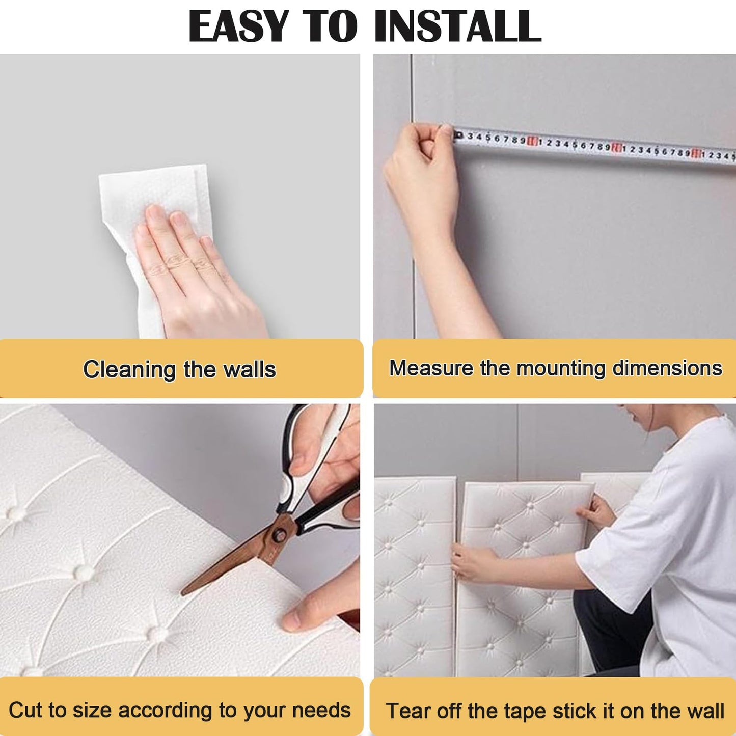 DHIJUPNG 3D Anti Collision Wall Padding for Bedroom, Peel and Stick Headboard Padded Wall Cushion Upholstered Self-Adhesive Wall Panels Playroom Decorative Protection Panel White 8 Pack（11.8"x23.6"）