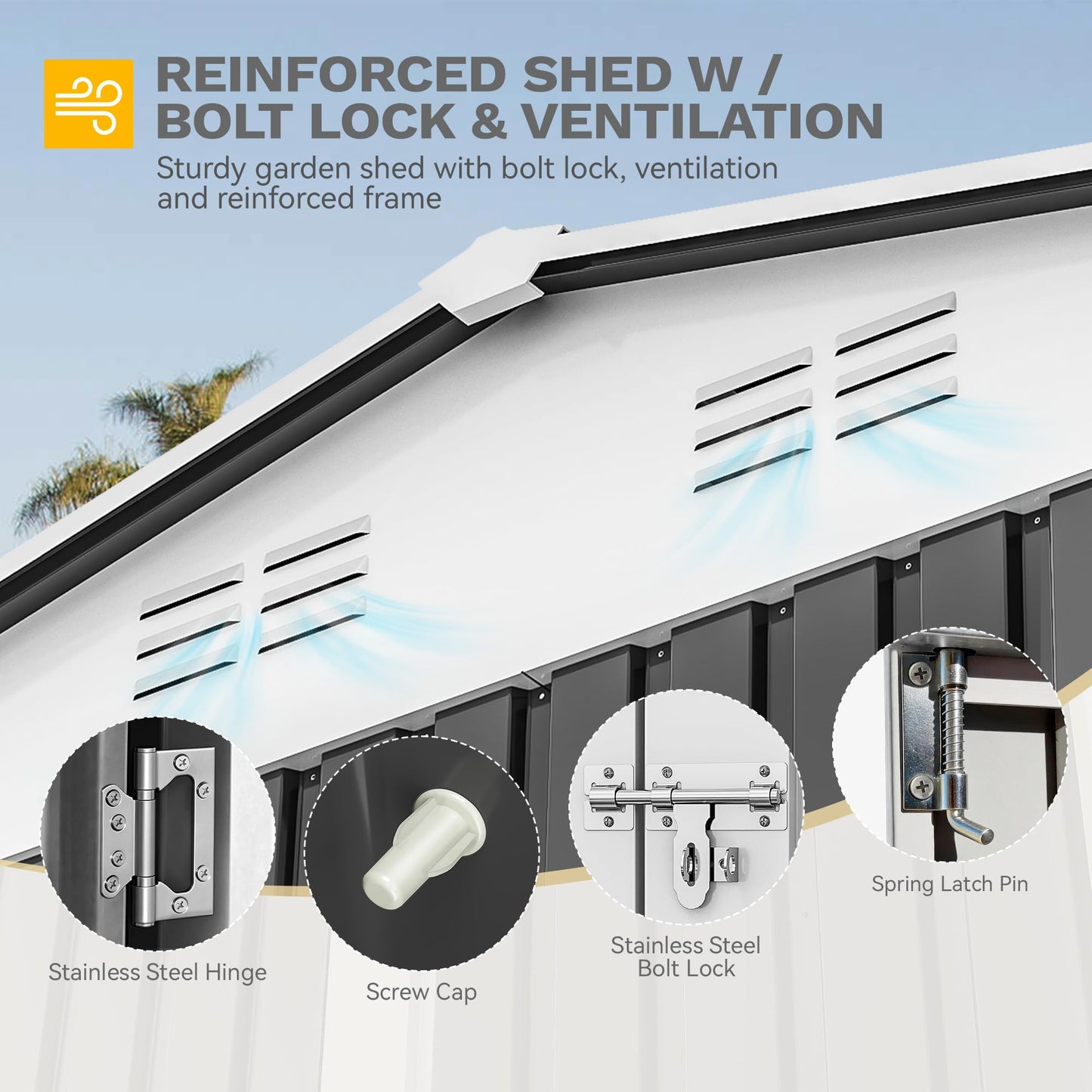 DWVO 12x8ft Large Tool Storage Shed with Window, Lockable Doors, and Sloped Roof, Oversized Steel Outdoor Storage Shed for Garden, Patio, Garage, Backyard, Lawn(Gray + White)